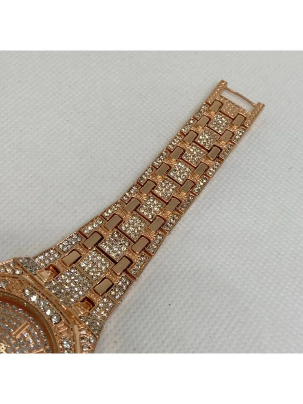 Bling iced men watch rose gold tone 41mm date indicator quartz up to 8” running